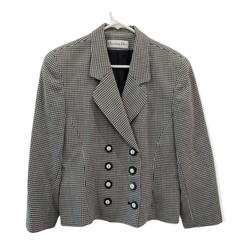 Dior Black & White Houndstooth Double-Breasted Blazer Jacket